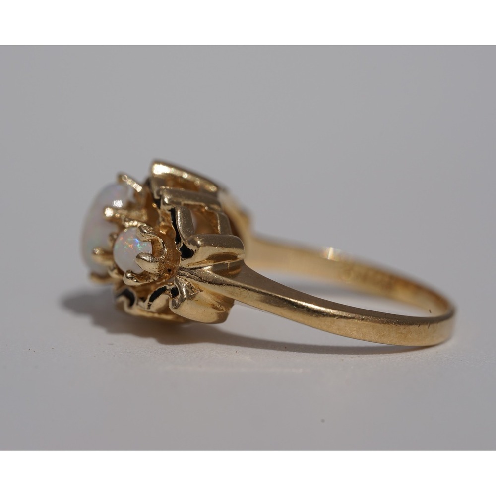 Vintage 14k Solid Yellow Gold Three Stone Natural White Opal Ring Size 5.75 4.3g - Picture 9 of 11